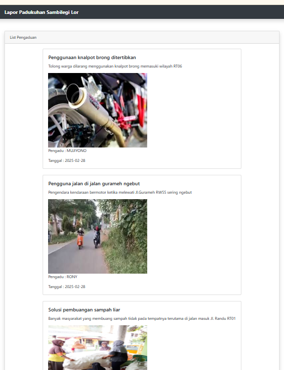 WARGA MASYARAKAT PADUKUHAN SAMBILEGI LOR BISA LAPOR SECARA DARING